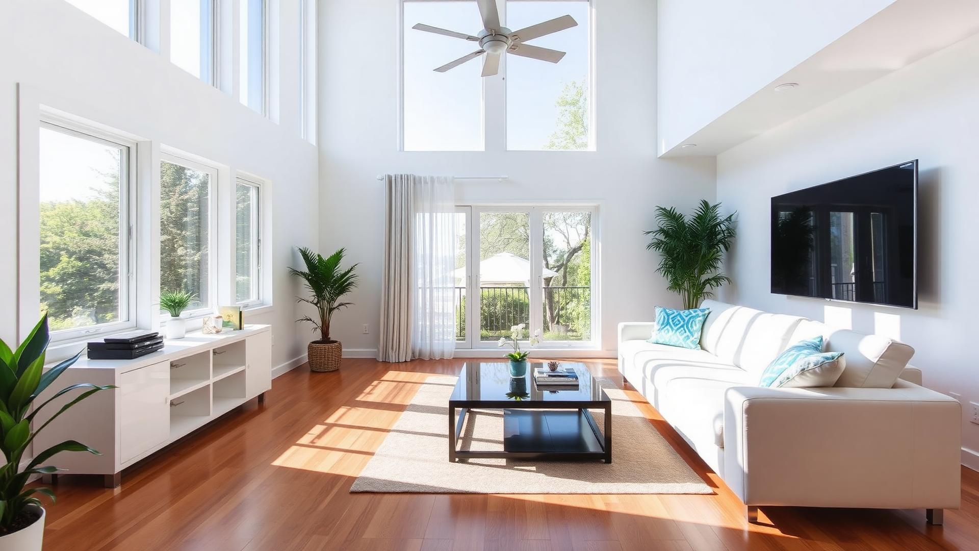 Bright, spotlessly cleaned modern living room